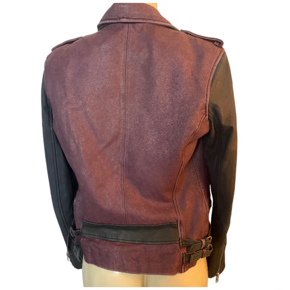 IRO Anabela Black Purple Two Tone Color Block Leather Jacket Size Small - Picture 5 of 12